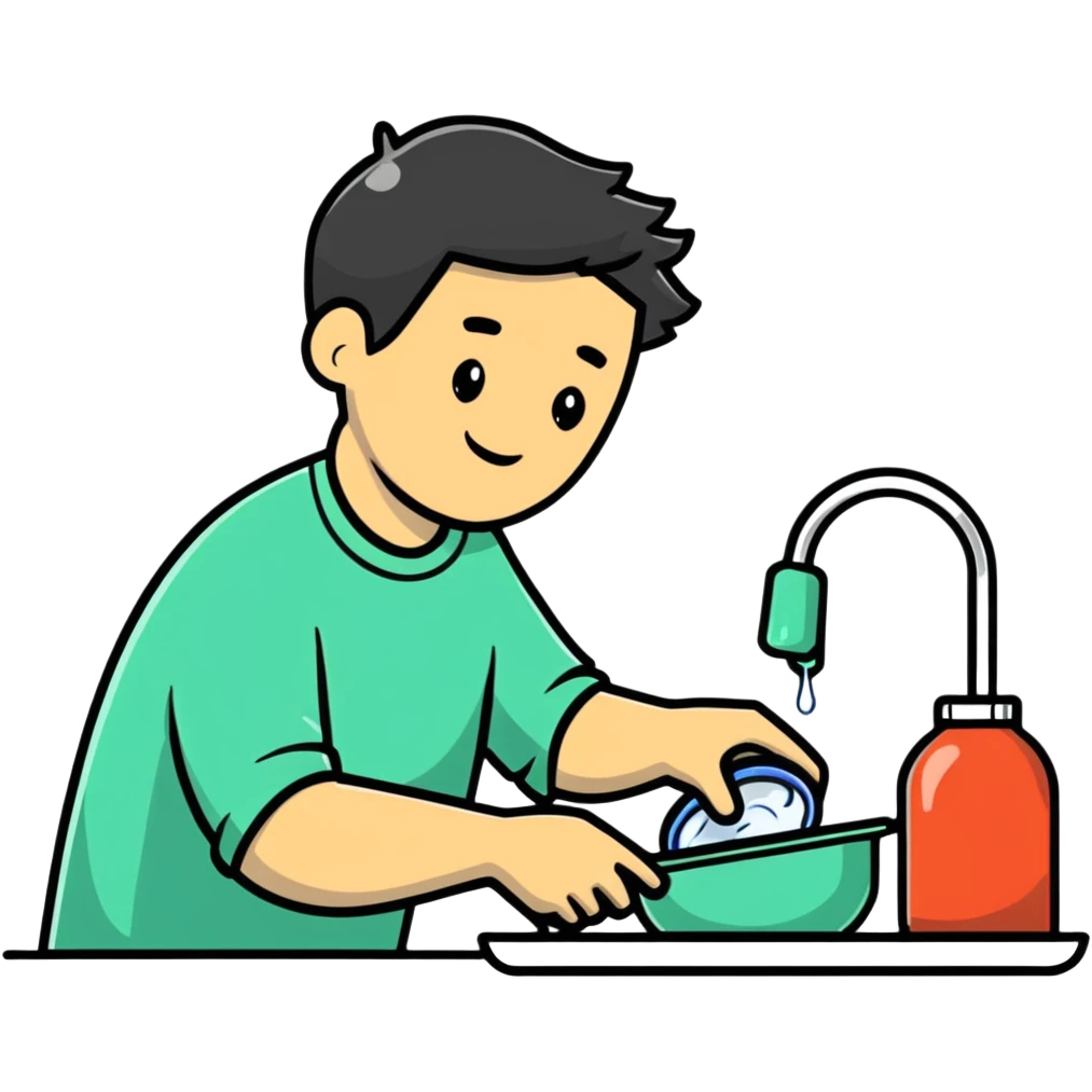 man washing dishes in kitchen emoji