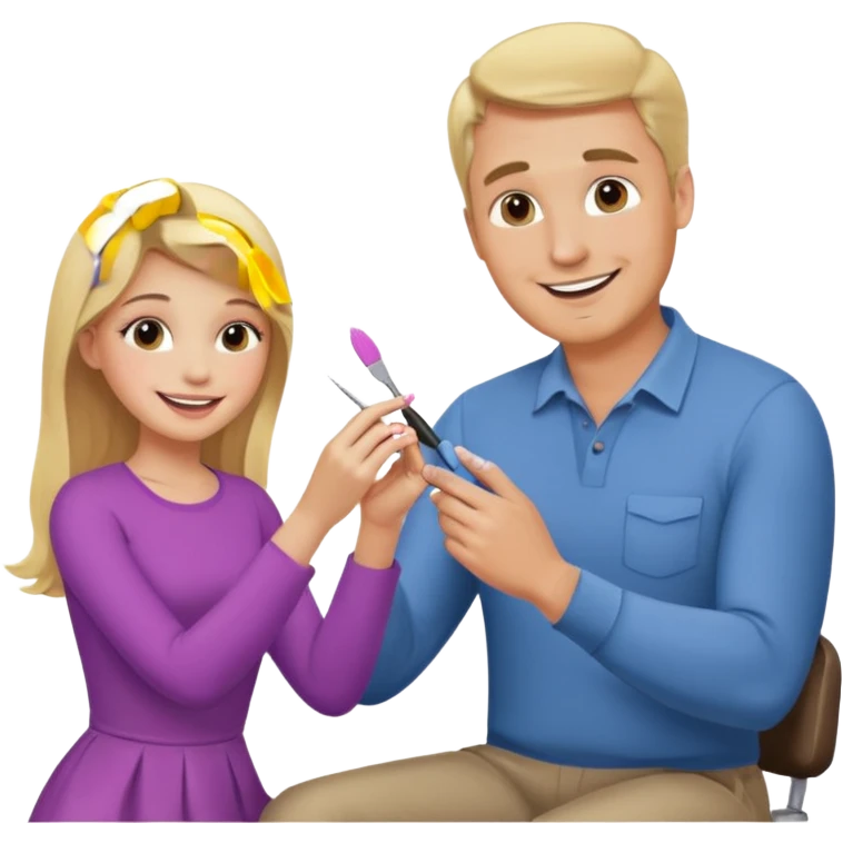 blonde daughter gives blonde dad a manicure emoji