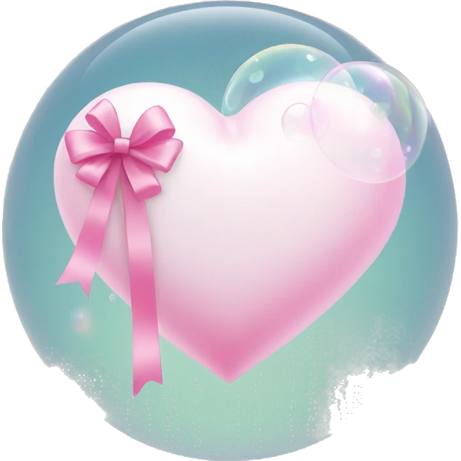 white heart , pink bow , soap bubble emoji