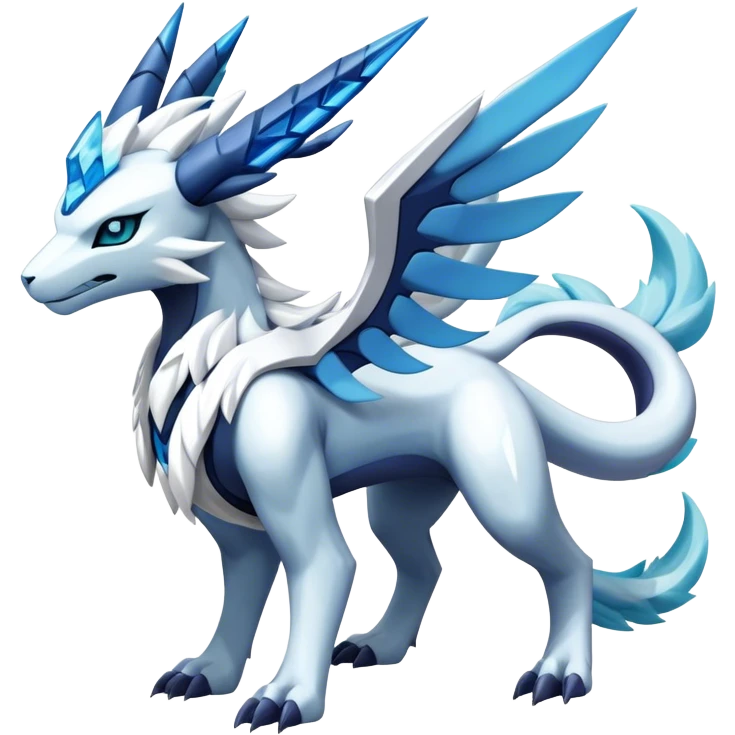 Futuristic Kyurem-reshiram-Glaceon-dialga-suicune-hybrid, full body emoji