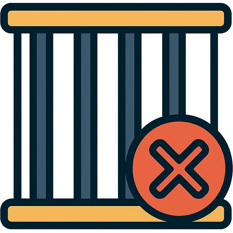 jail with an X sign, modern and bold, color outline style emoji