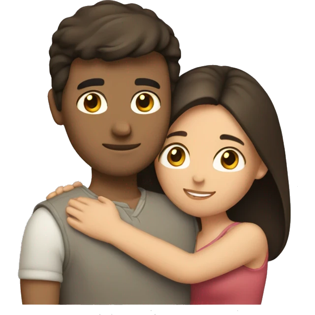 Brunette couple hugging intimately  emoji