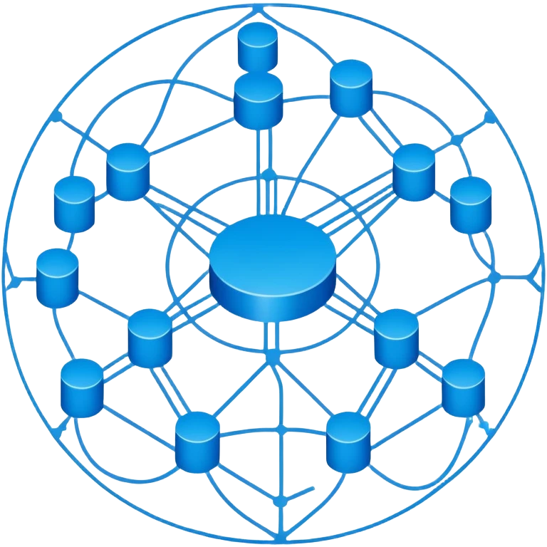 network in a circular blue form with non-blue boxes at intersection points emoji