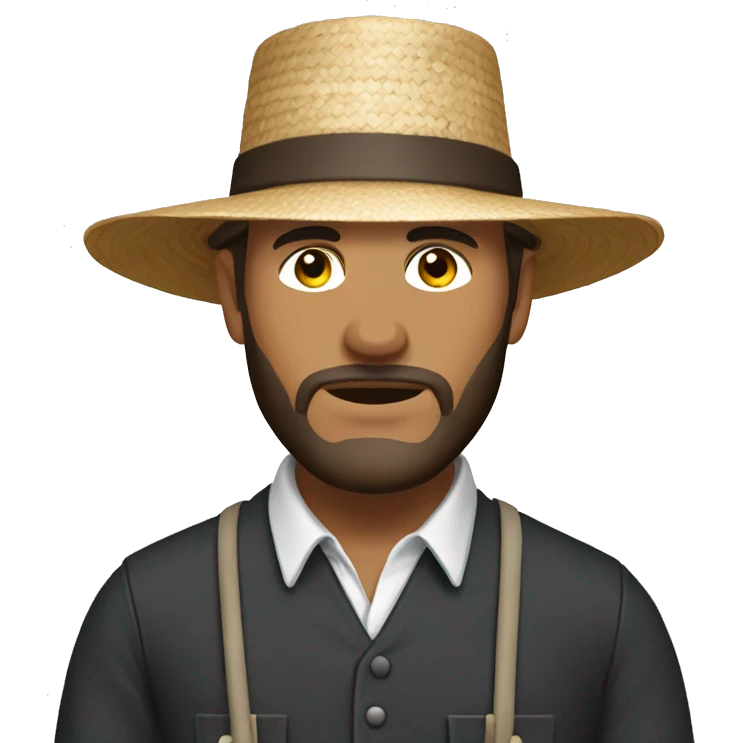 Amish man white with brown straw hat building a building emoji
