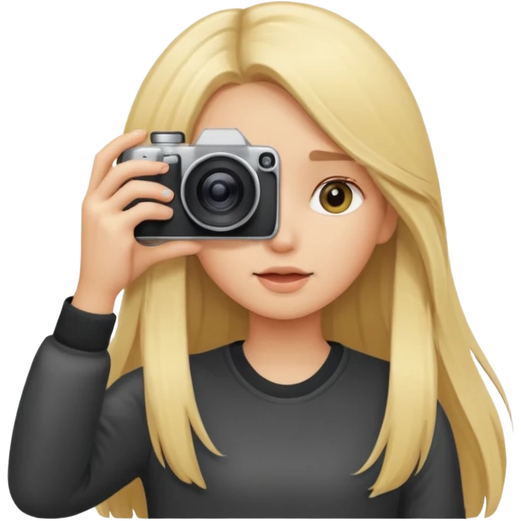 blonde cartoon girl taking picture camera in front of her face long hair emoji