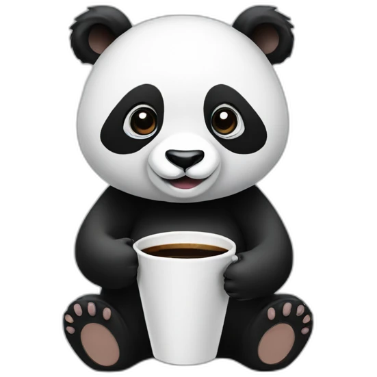 panda with a cup of coffee wearing a headset emoji