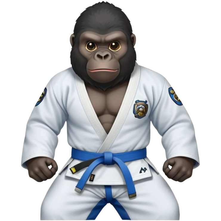 Black Gorilla in a jiu jitsu gi with a blue belt emoji