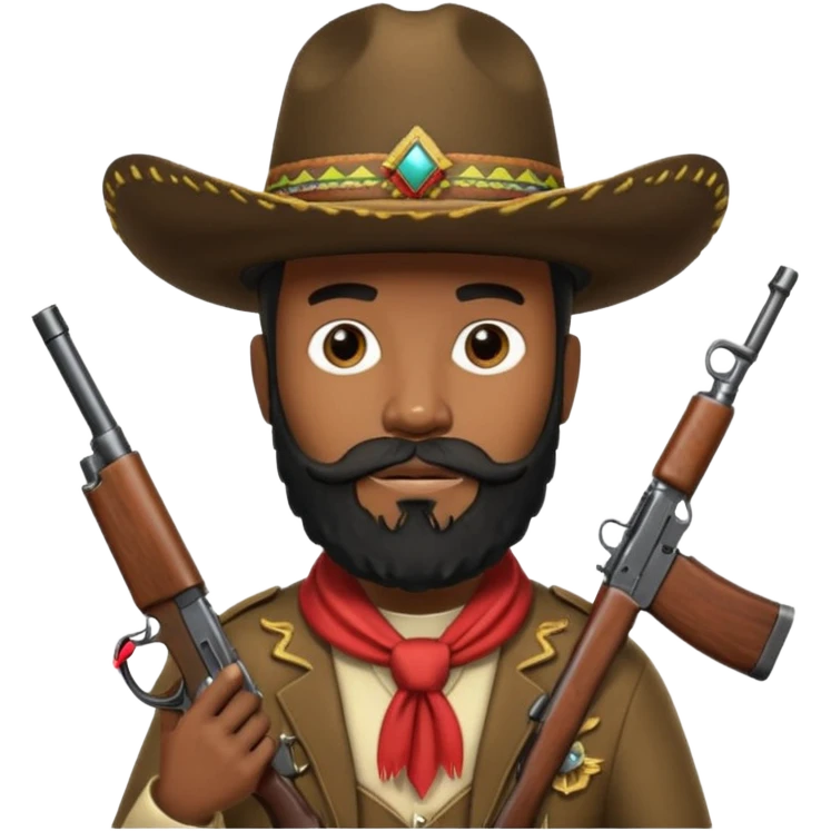 black cowboy with full beard, sombrero and a ak47 up emoji