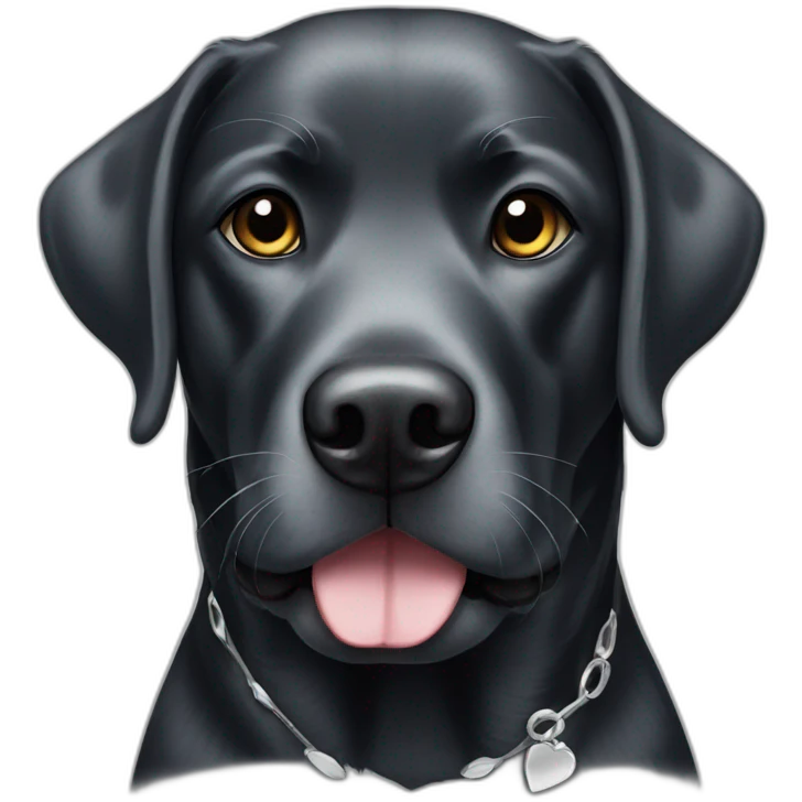 black Labrador portrait with silver patches and one black eye patch emoji