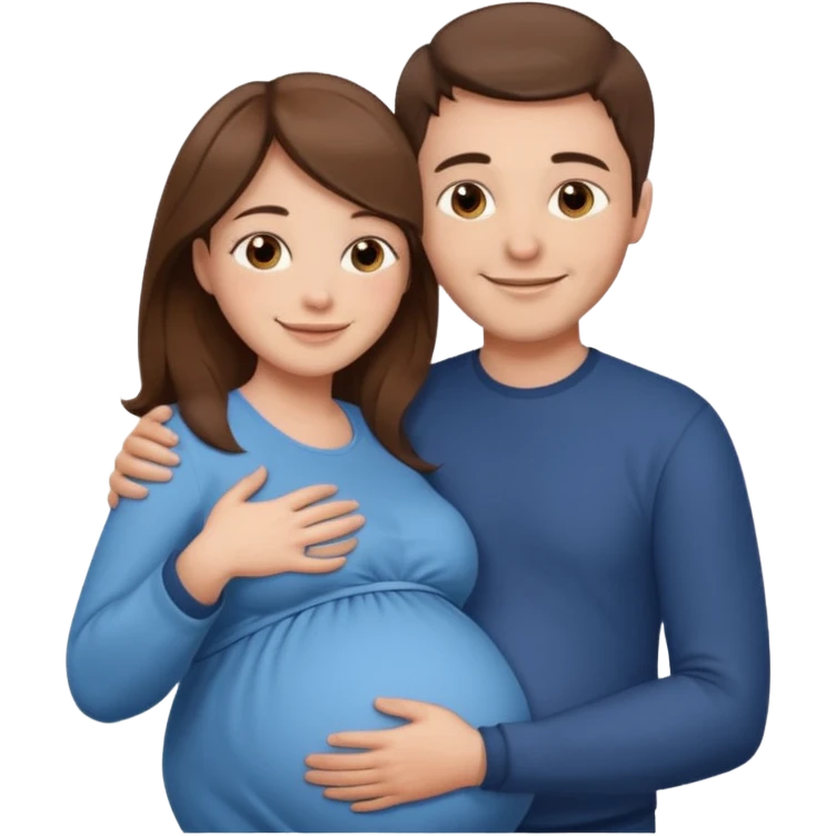 

"Men with short brown hair and fair skin hugging a pregnant woman with long brown hair and fair skin from behind, smiling."



 emoji