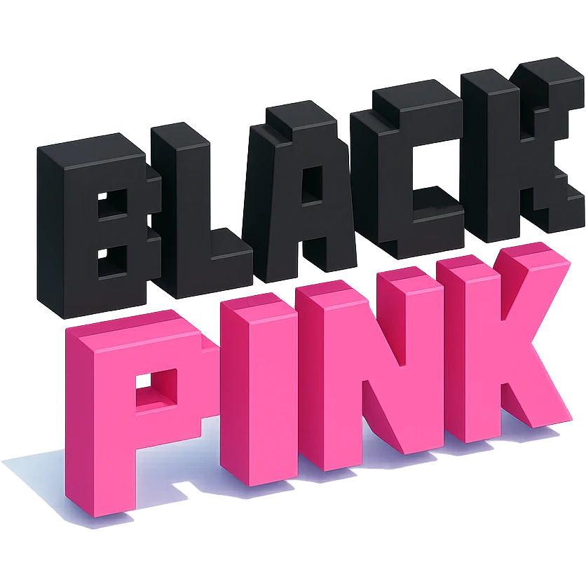 BLACKPINK-inspired object, black and pink colors, blocky and 3D pixelated look, Voxel style emoji