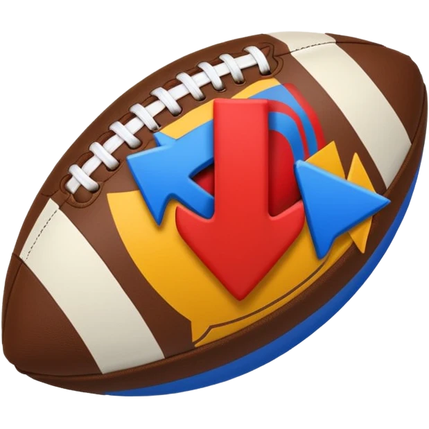 Uma bola de futebol americano com uma seta vermelha curva a indicar uma inversão de marcha abrupta. blue (#00A3E0) and red (#F9423A) emoji