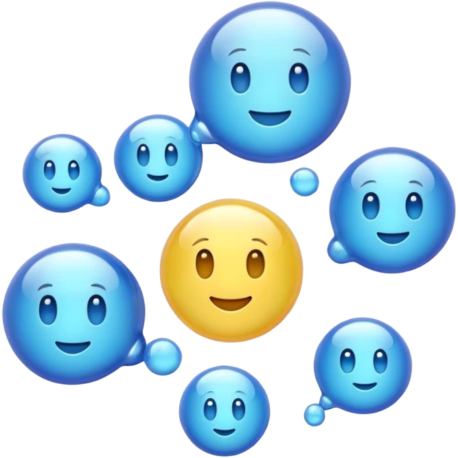 3D iPhone style emoji of multiple bubbles, translucent and shiny, floating in the air, various sizes, isolated on white background, soft shadows, high detail, playful and cute. emoji