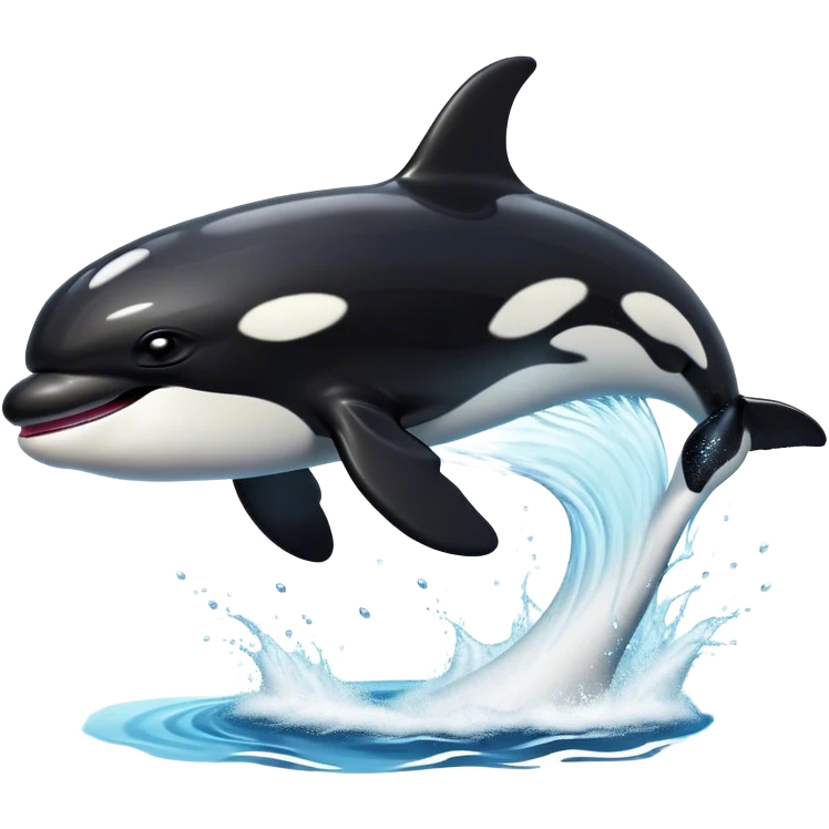 Meme-Worthy Breaching orca Portrait Emoji, Bursting powerfully out of the ocean with an impressive, high-energy leap, showcasing a sleek black-and-white body glistening with water droplets and dynamic, arched posture, Simplified yet exhilaratingly expressive features, highly detailed, glowing with a vibrant marine energy, high shine, bold and full of life, stylized with an air of untamed ocean spirit, soft glowing outline, capturing the essence of an orca mid-breach, radiating pure, unstoppable aquatic power! emoji