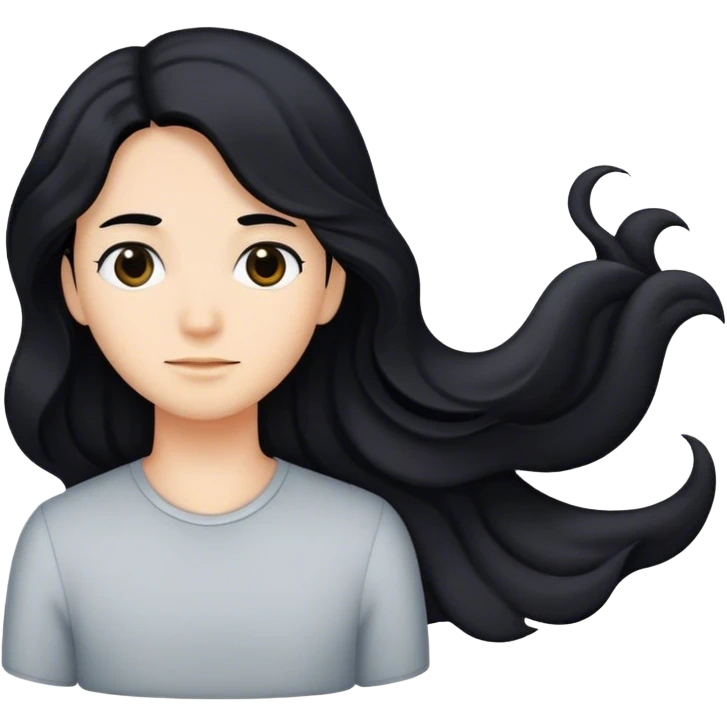 Back of hair, long wavy and black emoji