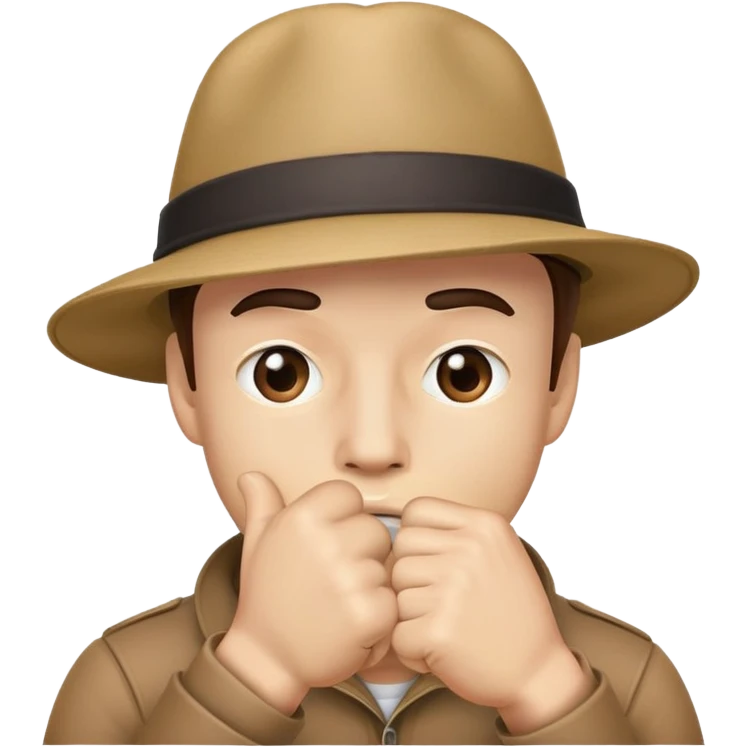 Dude with hat cover his mouth with a fist emoji