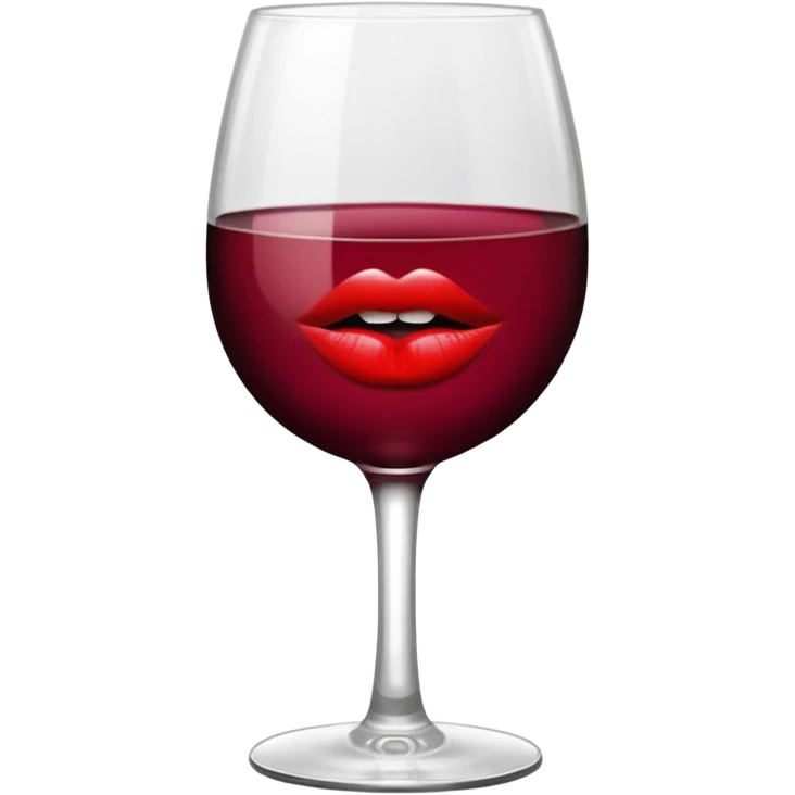 wine glass half full of red wine with a lipstick kiss print on the rim emoji