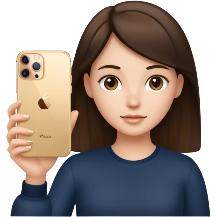 brunette girl holding iphone 16 pro max gold emoji