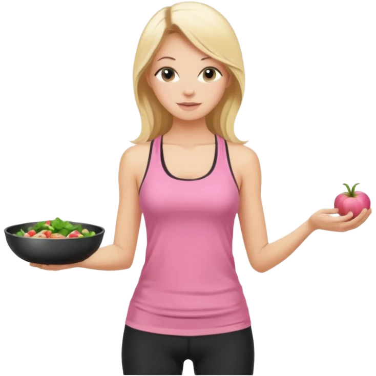 Render from knees up, view from the back, fair skinned woman, thin, long blond hair, cooking dinner in kitchen, pink loose tank top, showing natural B cup breast shape SFW, black yoga pants, perfect booty emoji