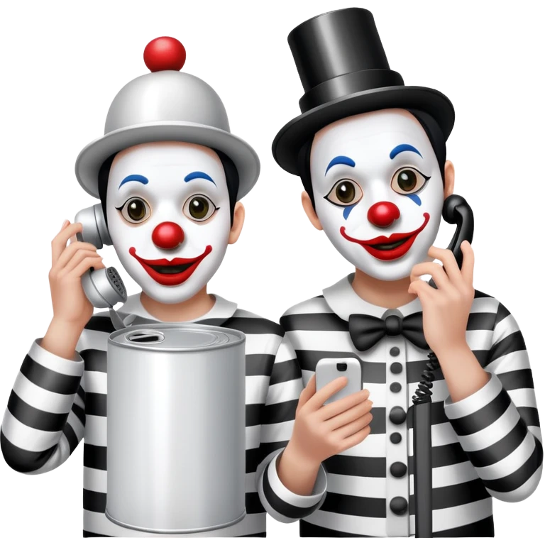 two mime clowns using tin can telephone emoji