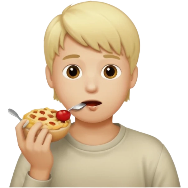 Ребенок мальчик блондин кушает еду emoji
