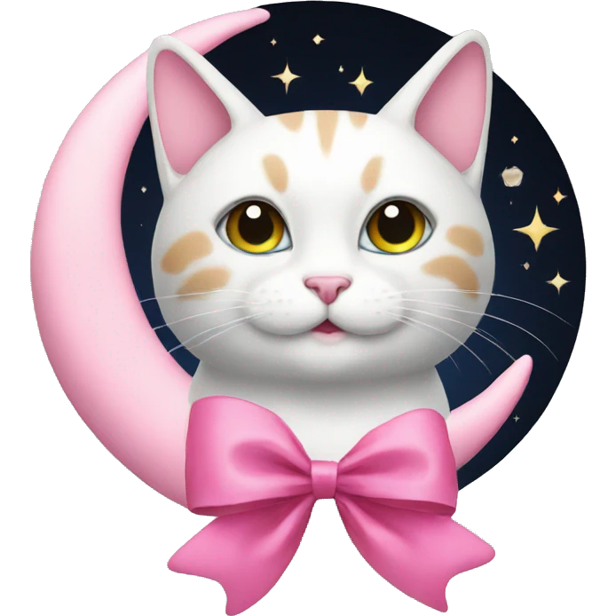 cat on moon with pink bow emoji