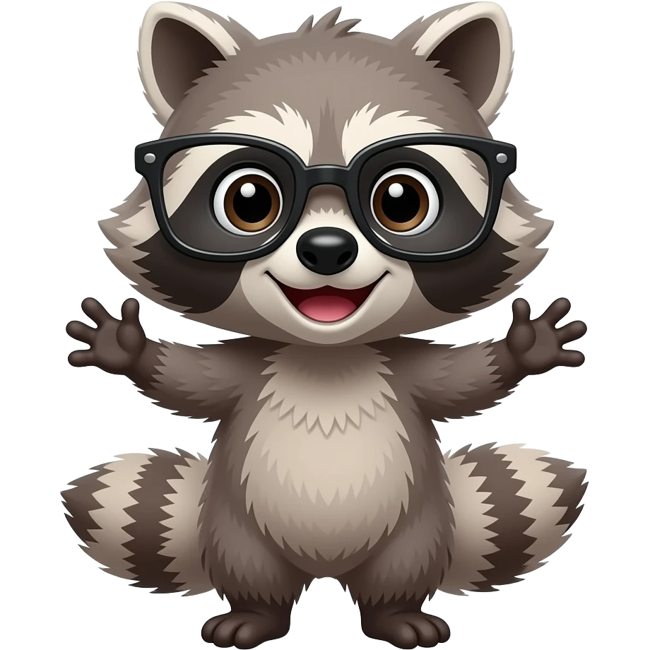 funny smiling racoon with glasses emoji