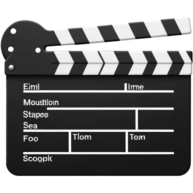 Ultra minimal black and white film clapperboard with simple stripes, clean iOS emoji style, reduced to basic geometric shapes emoji