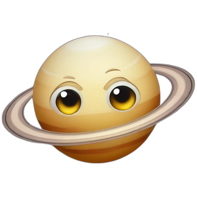 planet Saturn with a cartoon beautiful face with big kind eyes emoji