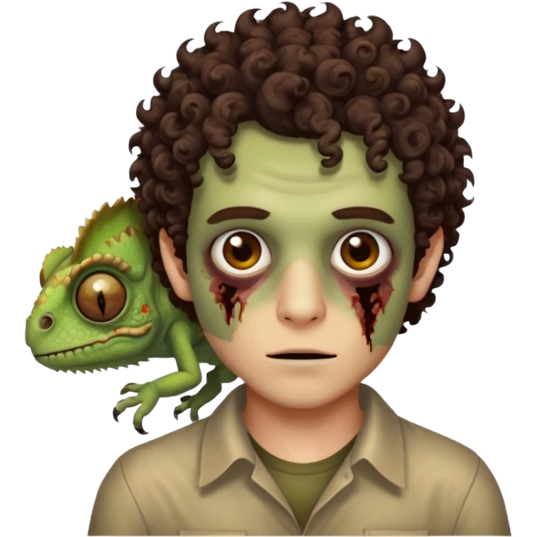 это должен быть юноша, глаза цвета хамелион, но более коричневые, выглядит как зомби и еще кудрявые волосы темно коричневого цвета emoji