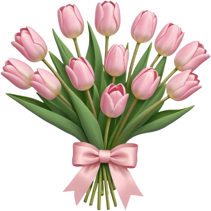very pale pink tulips bouquet with light pink bow emoji