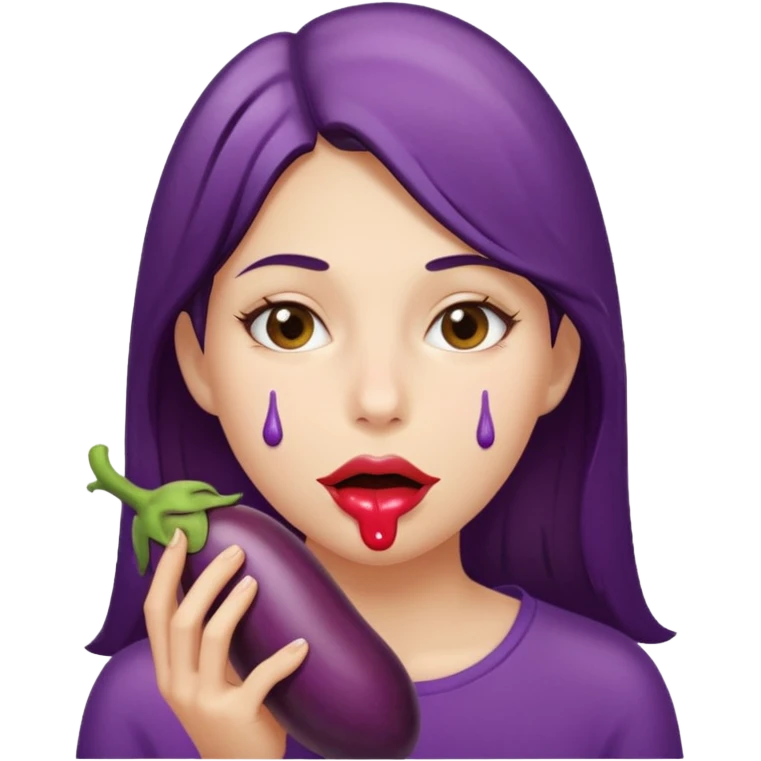 Naked Girl sucking on egg plant, egg plant between lips, cream dripping from mouth emoji