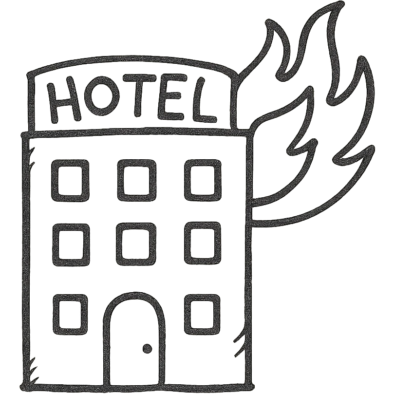 fire hotel, hand drawn outlined icon style, sketchy and playful emoji