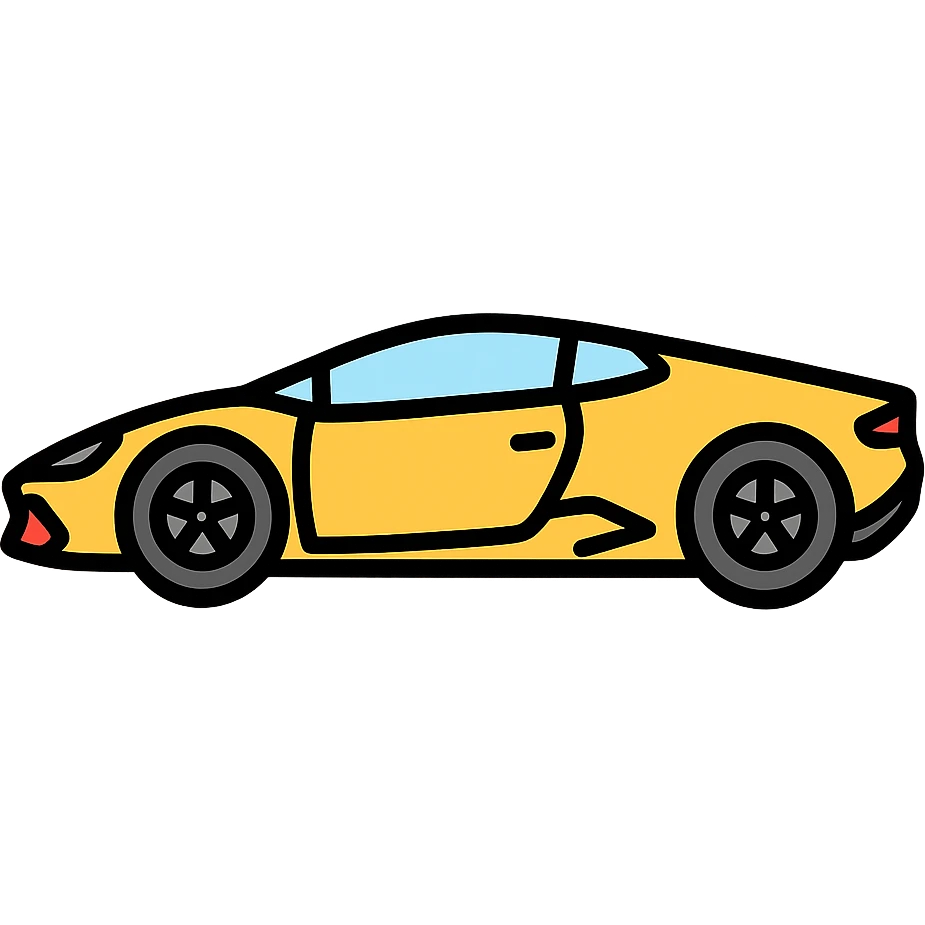 Lamborghini car, side view, black outlines, yellow body emoji
