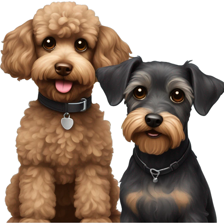 Brown toy poodle and black mini schnauzer looking happy  emoji