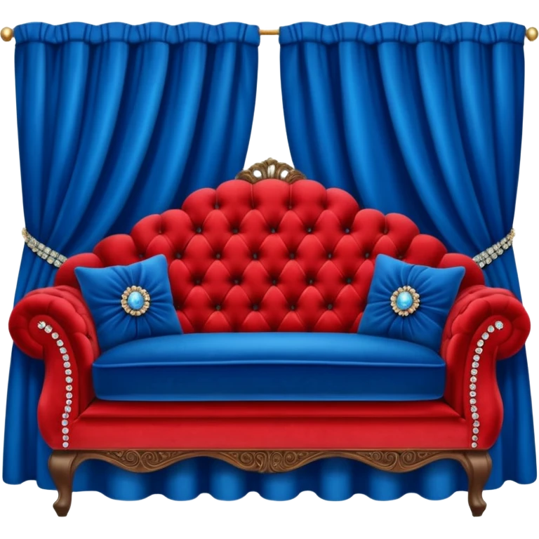 Vintage velvet red red sofa with rhinestone buttons and blue curtains in the background sofa with rhinestones buttons emoji