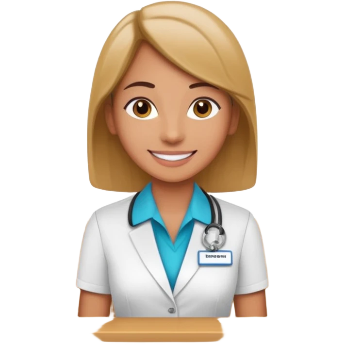 receptionist standing on hotel reception desk in front of tourists emoji