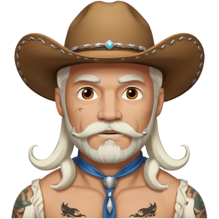 muscular tattooed on face and mustached cowboy long white hair and beard  emoji