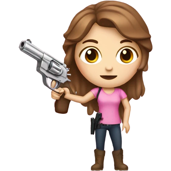 white girl with brown hair holding a pink gun  emoji