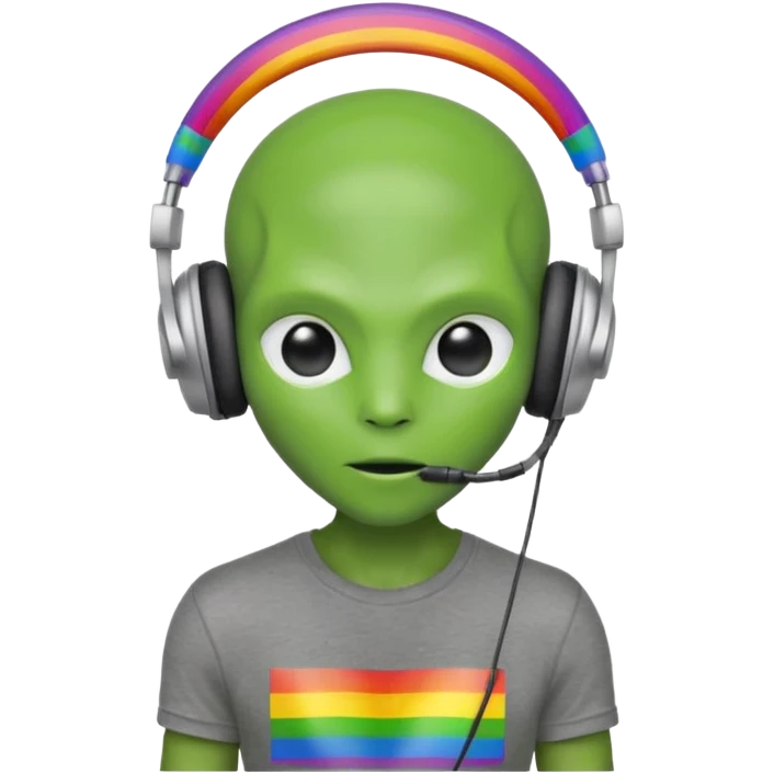 Alien with headphones with background of a gay flag emoji