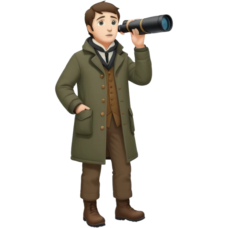 henry David thoreau full body looking up  birdwatching with binoculars in snow emoji