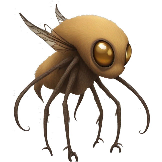 Brown furry alien beast with tendrils on its side, 4 clawed legs, and black eyes and insectoid wings and a long tail  emoji