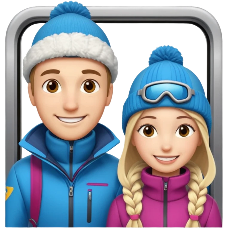 Man  and Woman in Skiing clothes in train emoji