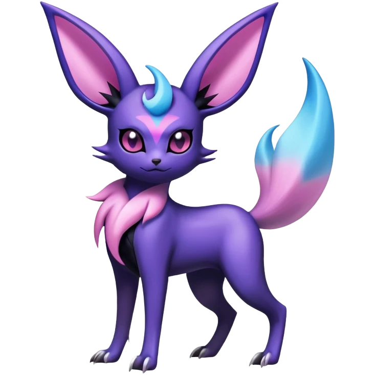Shiny Exotic Badass Magical Ethereal Royal Mysterious Gothic Noibat-Espeon-Umbreon-Sylveon-Pokémon-Fakémon-hybrid-creature (full body) with horns emoji