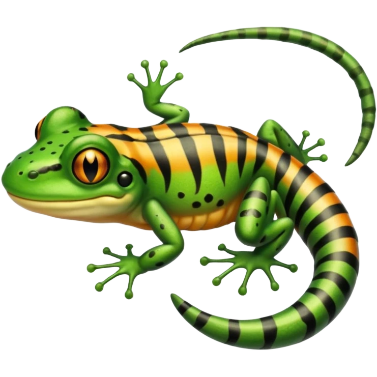 Frog with tiger body and scorpion tail and with mullet hairstyle emoji