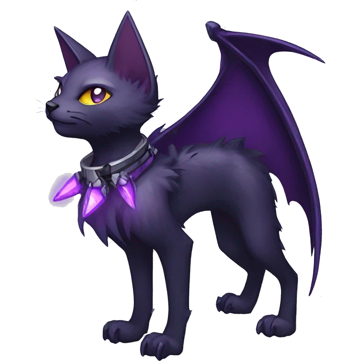 cool edgy black punk Purple ethereal fantasy nargacuga-bat-cat-Fakemon collar full body emoji