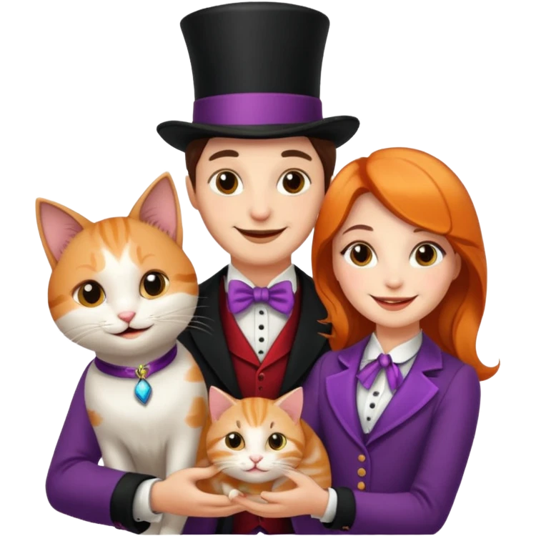 magician couple and their pet cat emoji