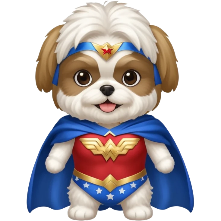 Shihtzu wearing a Wonder Woman outfit emoji