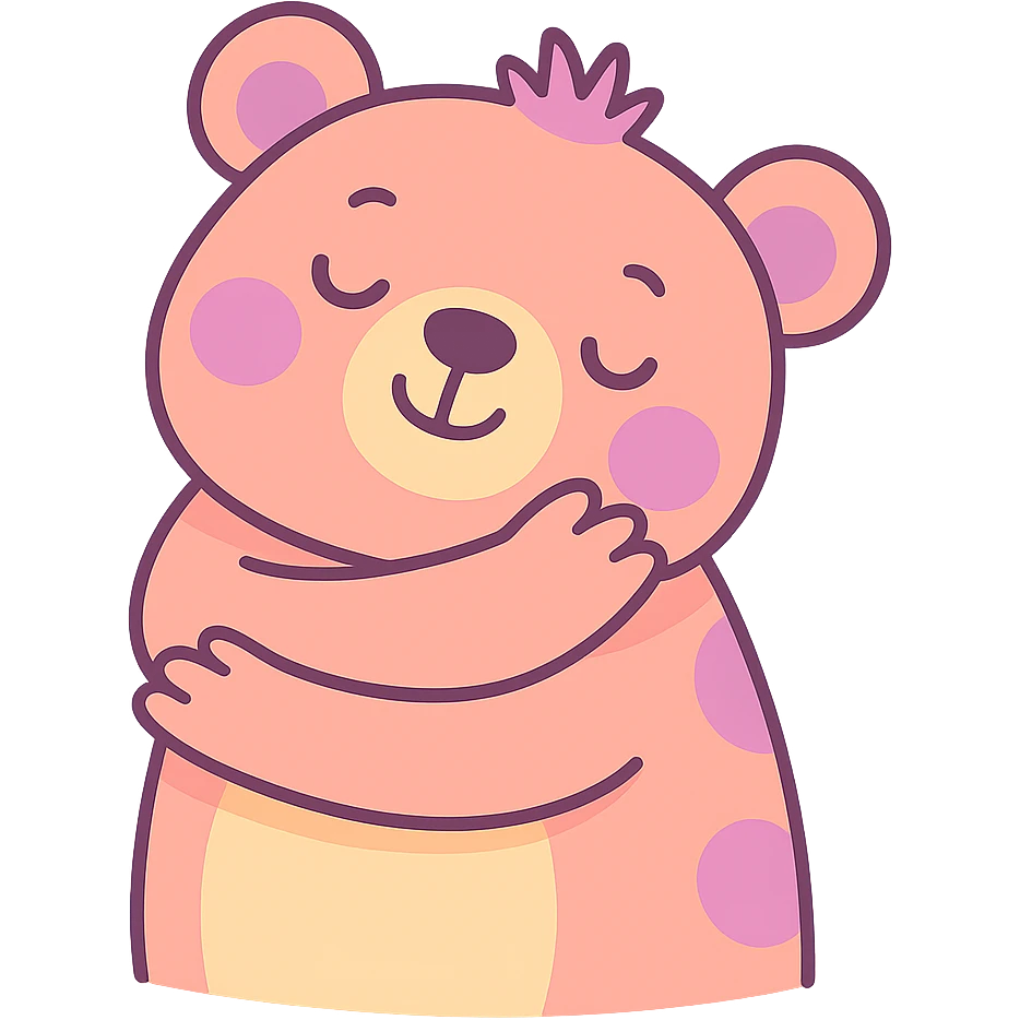 Make the brown and white bear hugging in pastel colors. emoji