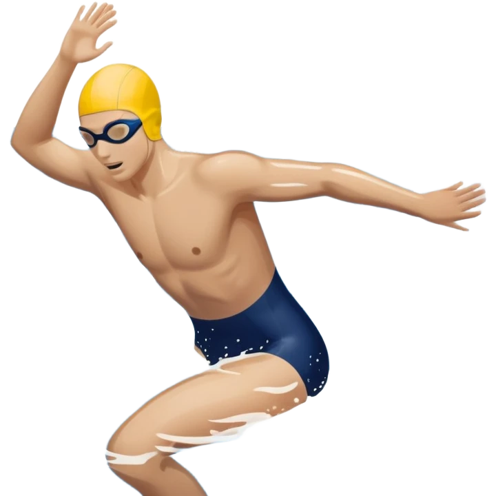 An icon featuring a swimmer in mid-stroke, cutting through the water with a strong, fluid motion. The design includes ripples around the swimmer’s body and a pool lane line in the background, symbolizing speed and technique in swimming. Transparent background highlights the grace emoji